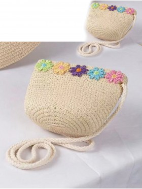 Adult and Kid Woven Mini Purse W/ Flowers Set